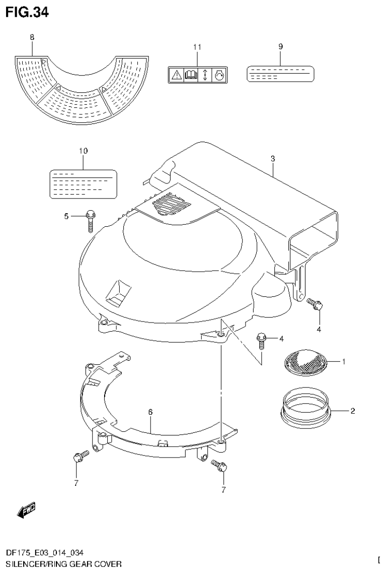 Suzuki DF175ZG SILENCER/RING GEAR COVER (DF175TG E03) parts diagram